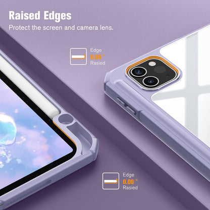 Hybrid Slim Case for Ipad Pro 11-Inch (4Th / 3Rd Generation) 2022/2021 - [Built-In Pencil Holder] Shockproof Cover W/Clear Transparent Back Shell, Also Fit Ipad Pro 11" 2Nd Gen, Lilac Purple