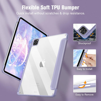 Hybrid Slim Case for Ipad Pro 11-Inch (4Th / 3Rd Generation) 2022/2021 - [Built-In Pencil Holder] Shockproof Cover W/Clear Transparent Back Shell, Also Fit Ipad Pro 11" 2Nd Gen, Lilac Purple